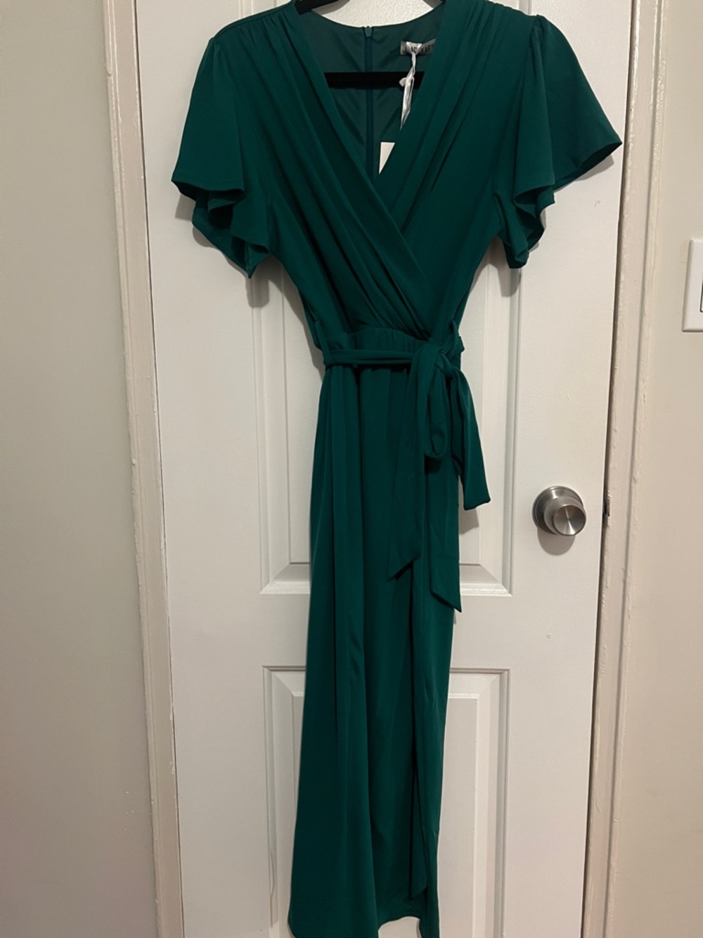 Grace Karin Emerald Green Wrap Maxi Dress with Tie Waist